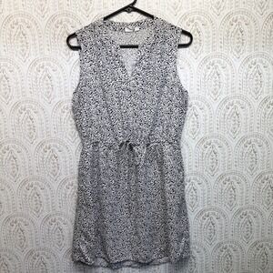 Gap Womens Black White Floral Drawstring Waist Sleeveless V-Neck Dress Size M